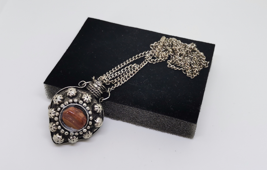 AKİK TAŞLI ANTİKA GÜMÜŞ KAPLAMA KOKULUK