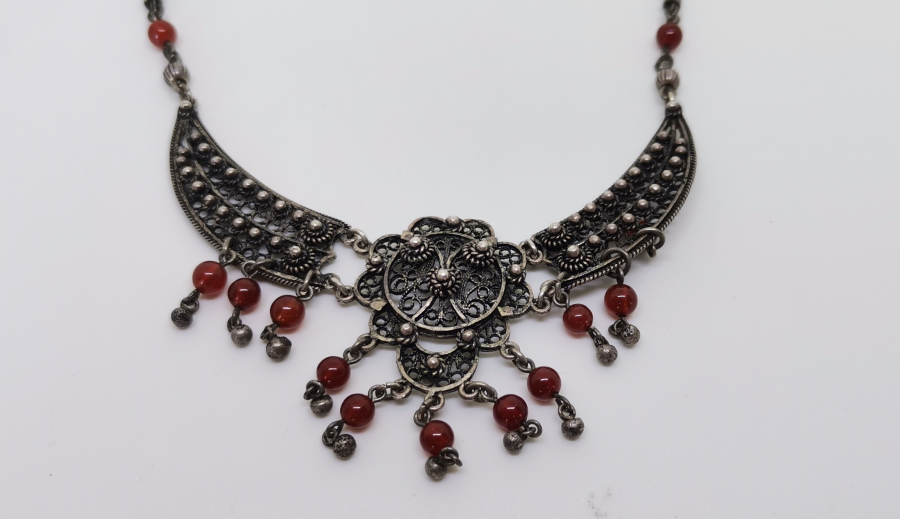 AKİK TAŞLI VE TELKARİ İŞÇİLİKLİ ÖZEL YAPIM ANTİKA GERDANLIK