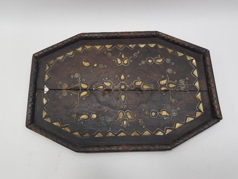 OSMANLI DÖNEMİ AFYON İŞİ GÜMÜŞ VE SEDEF KAKMA AHŞAP GELİN TEPSİSİ