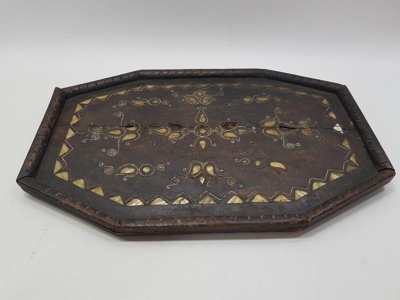 OSMANLI DÖNEMİ AFYON İŞİ GÜMÜŞ VE SEDEF KAKMA AHŞAP GELİN TEPSİSİ