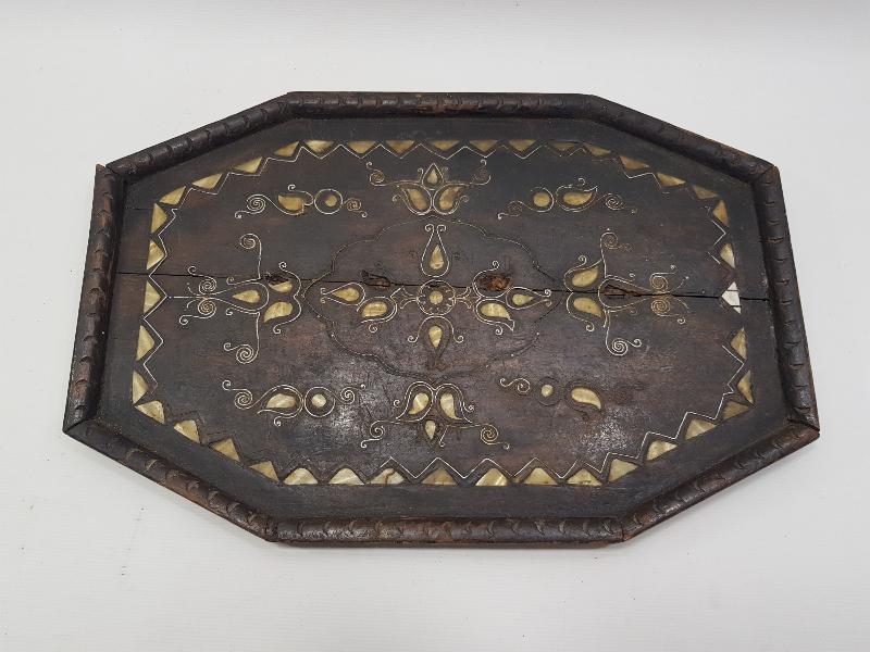 OSMANLI DÖNEMİ AFYON İŞİ GÜMÜŞ VE SEDEF KAKMA AHŞAP GELİN TEPSİSİ