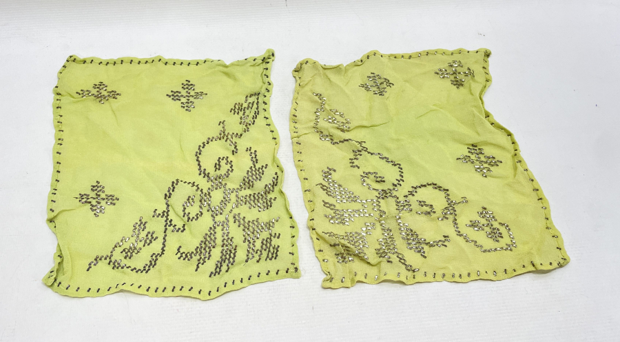 TEL KIRMA İŞÇİLİKLİ ANTİKA ÇİFT ŞERBET MENDİLİ