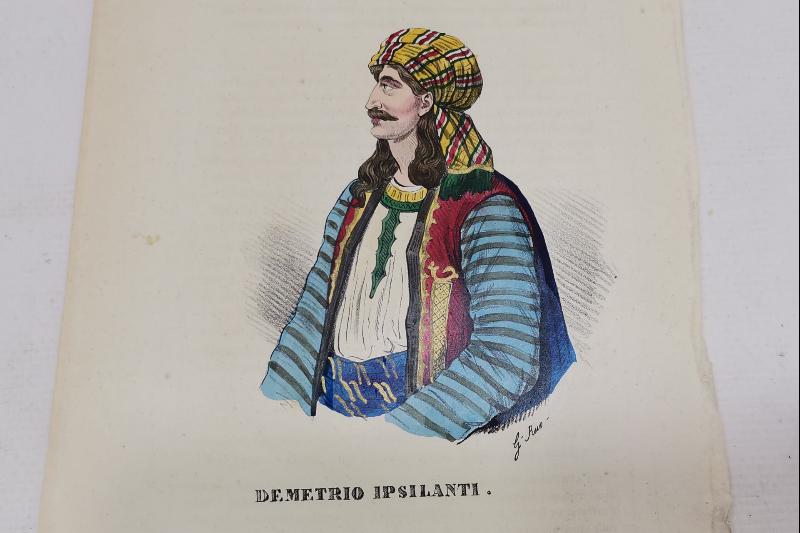 OSMANLI DÖNEMİ EL BOYAMA YUNAN KAHRAMAN DEMETRIO IPSILANTI GRAVÜRÜ