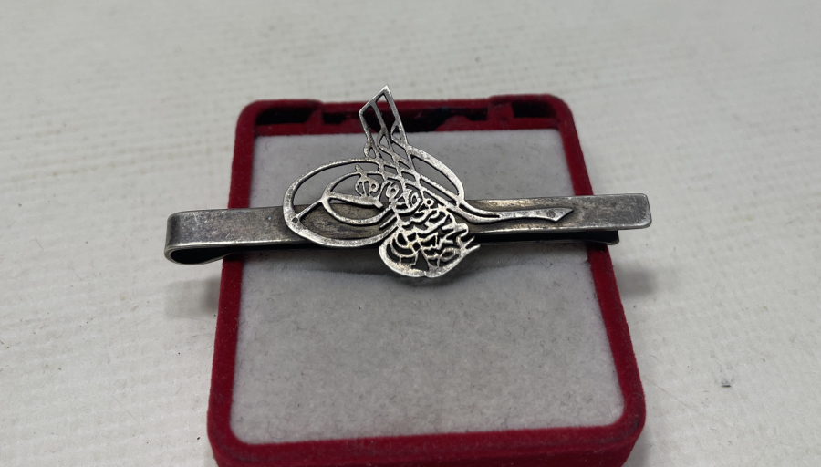 ANTİKA ÖZEL YAPIM TUĞRALI GÜMÜŞ KRAVAT İĞNESİ