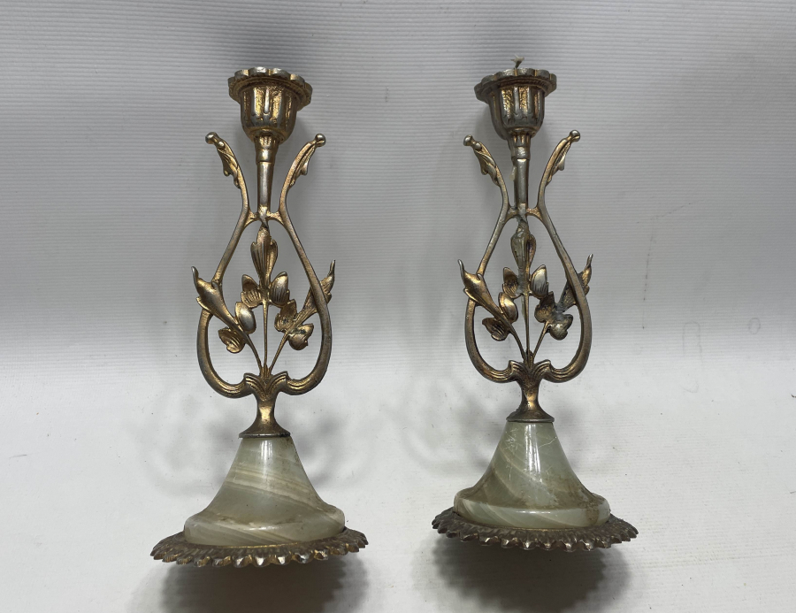 MERMER APLİKLİ ANTİKA ÇİFT MUMLUK