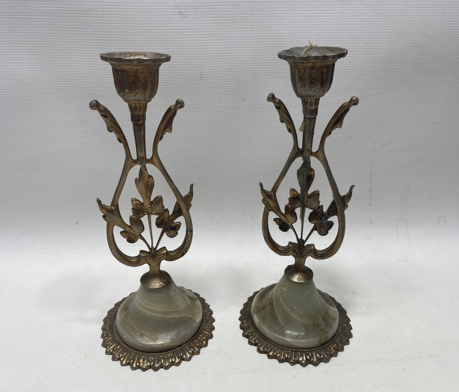 MERMER APLİKLİ ANTİKA ÇİFT MUMLUK