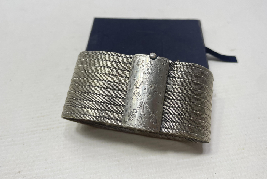 SAF GÜMÜŞTEN MAMUL EL YAPIMI ANTİKA TRABZON İŞİ HASIR ÖRME BİLEZİK