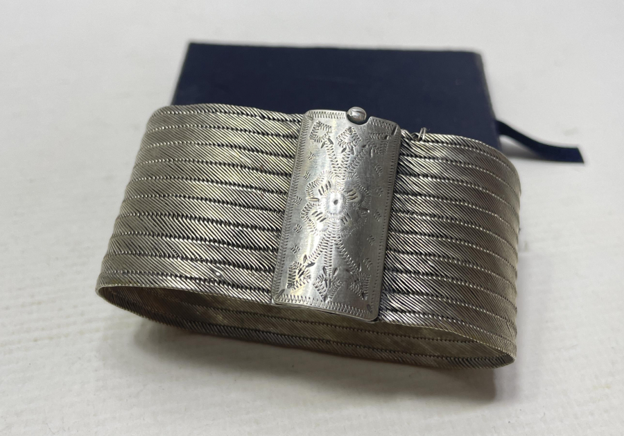 SAF GÜMÜŞTEN MAMUL EL YAPIMI ANTİKA TRABZON İŞİ HASIR ÖRME BİLEZİK