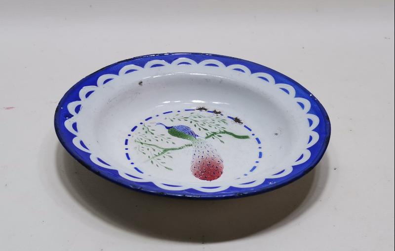 OSMANLI DÖNEMİ TAVUSKUŞU RESİMLİ EMAYE TABAK