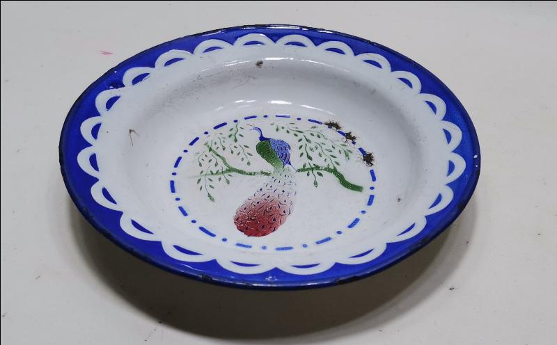 OSMANLI DÖNEMİ TAVUSKUŞU RESİMLİ EMAYE TABAK