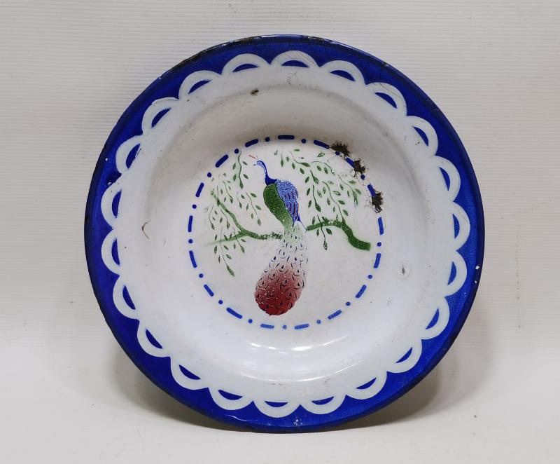 OSMANLI DÖNEMİ TAVUSKUŞU RESİMLİ EMAYE TABAK