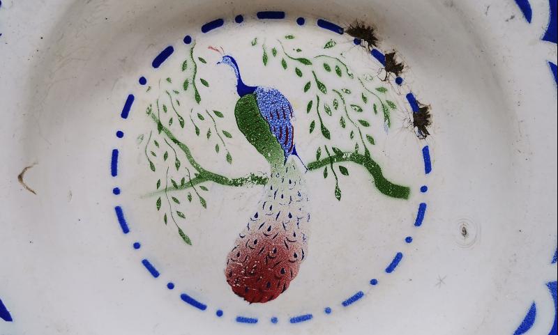 OSMANLI DÖNEMİ TAVUSKUŞU RESİMLİ EMAYE TABAK