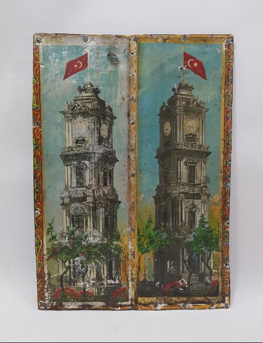 OSMANLI DÖNEMİ DOLMABAHÇE SAAT KULESİ RESİMLİ TENEKE PANO