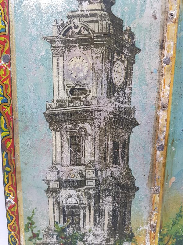 OSMANLI DÖNEMİ DOLMABAHÇE SAAT KULESİ RESİMLİ TENEKE PANO