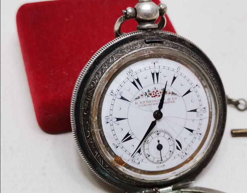 SERKISOF CONSTANTINOPLE YAZILI GÜMÜŞ KASA OSMANLI CEP SAATİ 