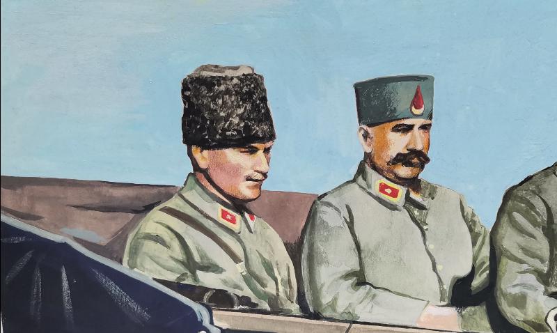 1922 ATATÜRK ERKANIYLA BİRLİKTE İZMİR'E GİRERKEN RESİM