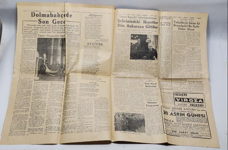 20 KASIM 1938 TARİHLİ ATATÜRK'ÜN VEFAT VE YAS HABERLERİ KONULU TAN GAZETESİ