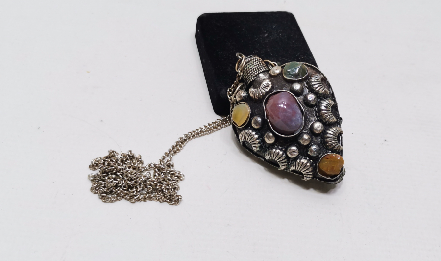 AKİK TAŞLI ANTİKA GÜMÜŞ KAPLAMA KOKULUK