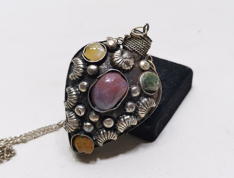 AKİK TAŞLI ANTİKA GÜMÜŞ KAPLAMA KOKULUK