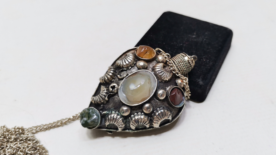 AKİK TAŞLI ANTİKA GÜMÜŞ KAPLAMA KOKULUK