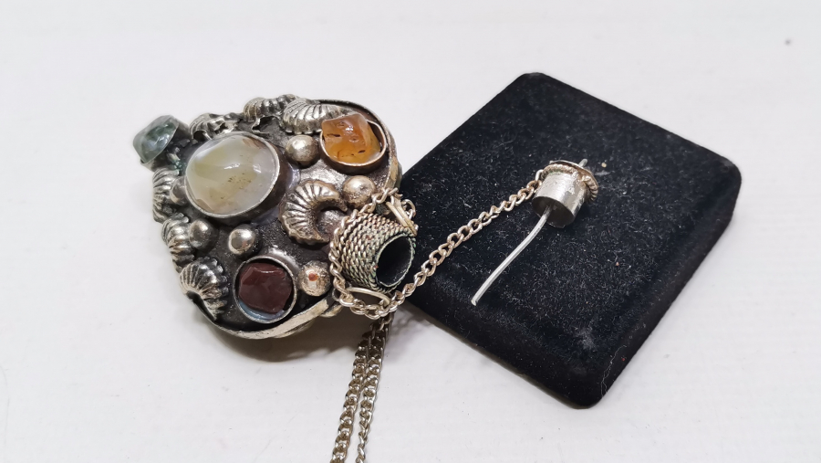 AKİK TAŞLI ANTİKA GÜMÜŞ KAPLAMA KOKULUK