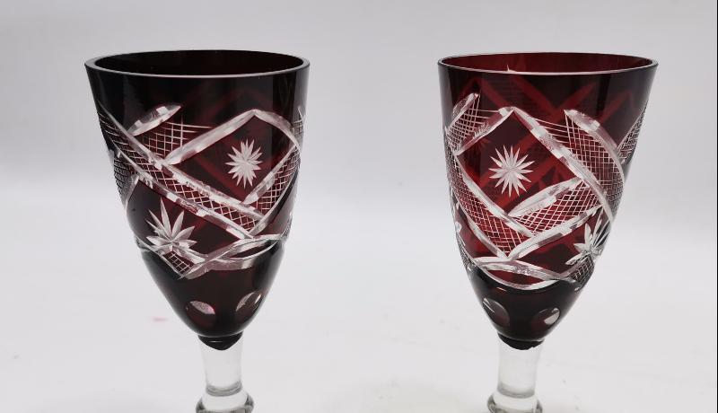 ANTİKA ÇEKOSLOVAK KRİSTAL BOHEM BİR ÇİFT KADEH