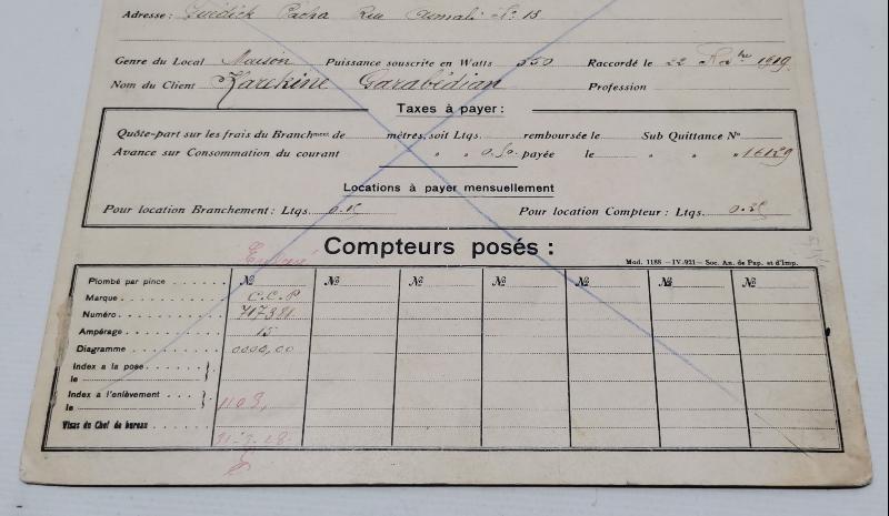 CONSTANTINOPLE - OSMANLI DÖNEMİ ERMENİ VATANDAŞA AİT ELEKTRİK ABONMAN KARTI