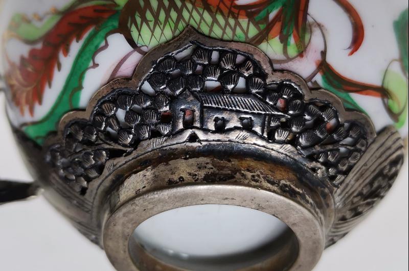 ESKİ JAPON İŞİ GÜMÜŞ & PORSELEN SAKE FİNCANI