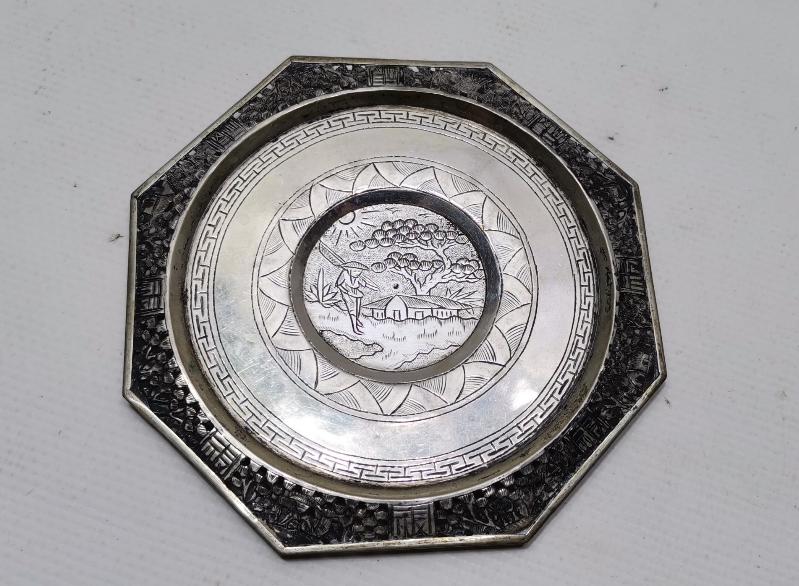 ESKİ JAPON İŞİ GÜMÜŞ & PORSELEN SAKE FİNCANI