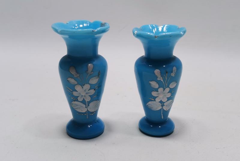 OSMANLI DÖNEMİ BİR ÇİFT MİNELİ KOPARMA MAVİ OPAL VAZO