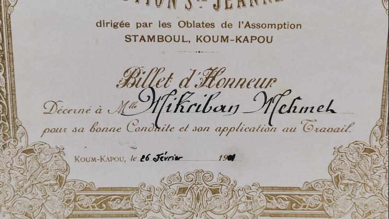 OSMANLI DÖNEMİ İSTANBUL KUMKAPI INSTITUTION Ste JEANNE D'ARC ONUR BELGESİ