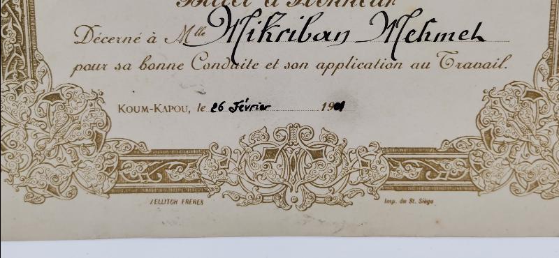 OSMANLI DÖNEMİ İSTANBUL KUMKAPI INSTITUTION Ste JEANNE D'ARC ONUR BELGESİ