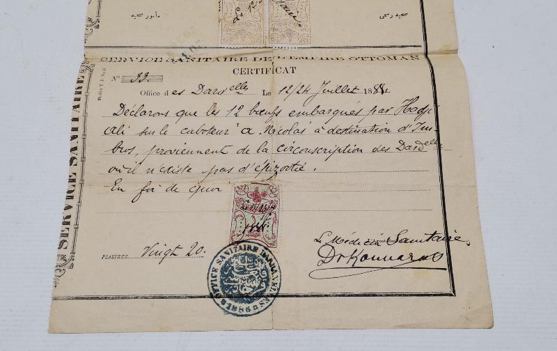 OSMANLICA VE FRANSIZCA ÇOK NADİR ÇANAKKALE HUDUT VE SAHİLLER SAĞLIK GENEL MÜDÜRLÜĞÜ ŞEHADETNAMESİ