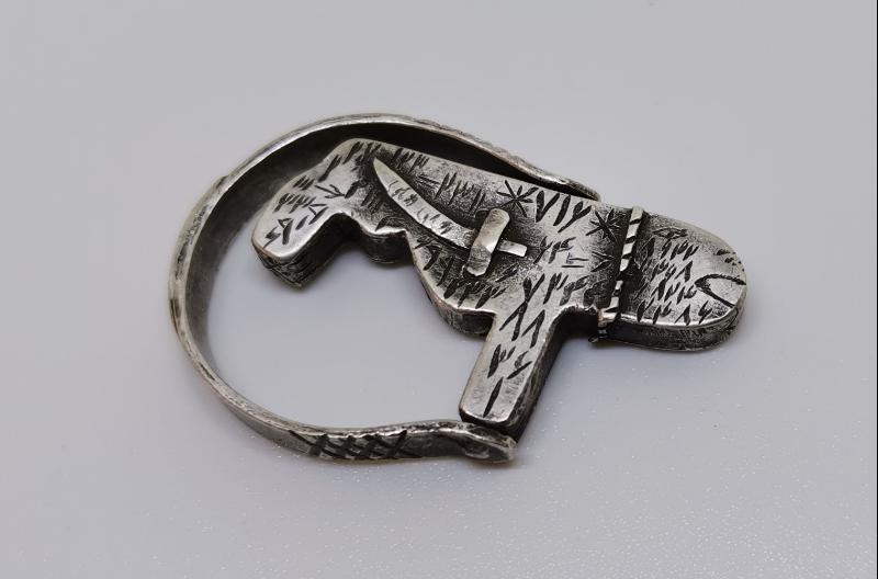 OSMANLI DÖNEMİ ANADOLU KAPLANI FORMLU TEKKE İŞİ GÜMÜŞ YÜZÜK