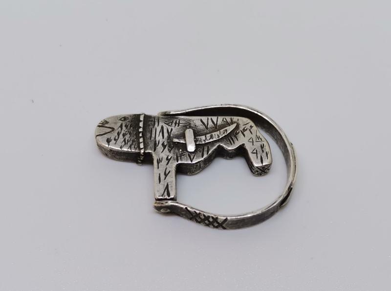 OSMANLI DÖNEMİ ANADOLU KAPLANI FORMLU TEKKE İŞİ GÜMÜŞ YÜZÜK