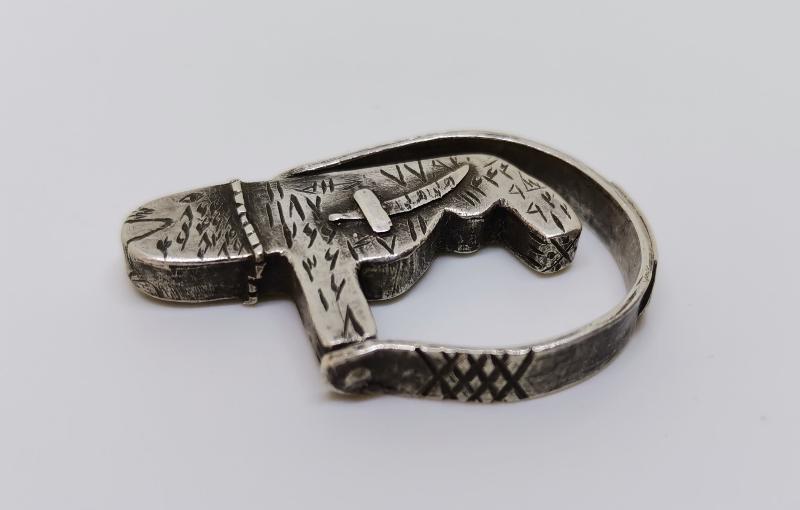 OSMANLI DÖNEMİ ANADOLU KAPLANI FORMLU TEKKE İŞİ GÜMÜŞ YÜZÜK