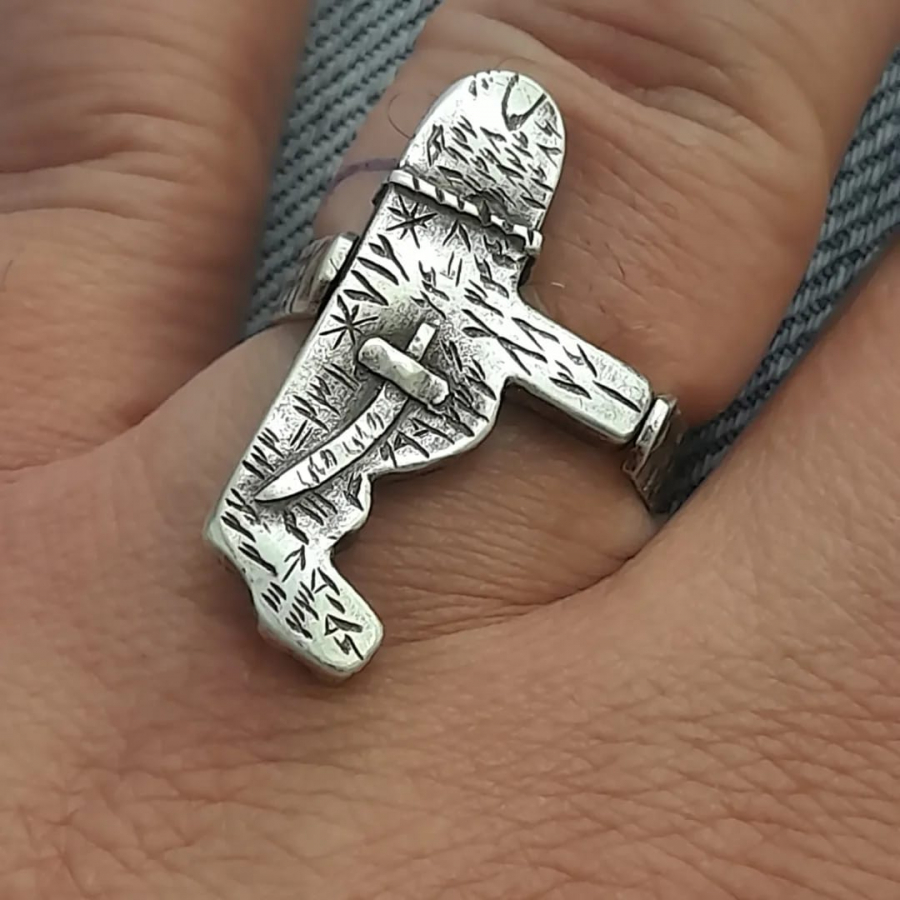 OSMANLI DÖNEMİ ANADOLU KAPLANI FORMLU TEKKE İŞİ GÜMÜŞ YÜZÜK