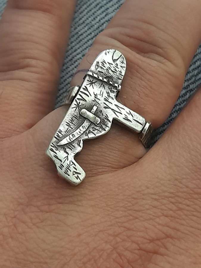 OSMANLI DÖNEMİ ANADOLU KAPLANI FORMLU TEKKE İŞİ GÜMÜŞ YÜZÜK