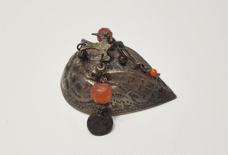 OSMANLI DÖNEMİ ÇOK NADİR DAMGALI VE KUŞ APLİKELİ GÜMÜŞ TOPUK TAŞI ALETİ