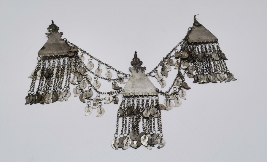 OSMANLI DÖNEMİ NADİR FORMDA GÜMÜŞ GELİN ALINLIĞI