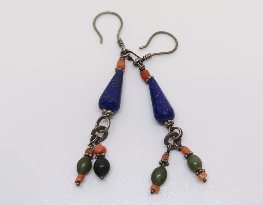 OSMANLI DÖNEMİ LAPİS VE MERCAN TAŞLI GÜMÜŞ KÜPE