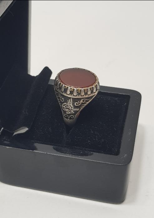 OSMANLI DEVLET ARMALI VE TUĞRALI AKİK TAŞLI GÜMÜŞ YÜZÜK