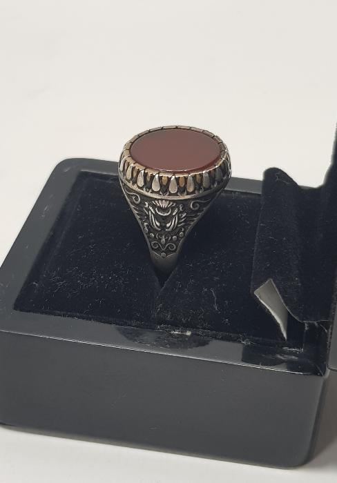 OSMANLI DEVLET ARMALI VE TUĞRALI AKİK TAŞLI GÜMÜŞ YÜZÜK