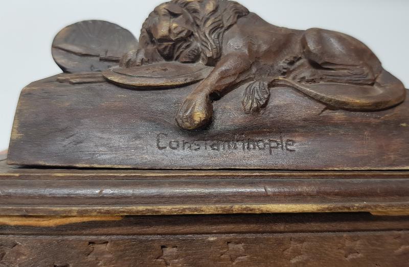 OSMANLI DÖNEMİ ÜZERİNDE ASLAN HEYKELİ BULUNAN CONSTANTINOPLE YAZILI MÜREKKEP KURUTUCU