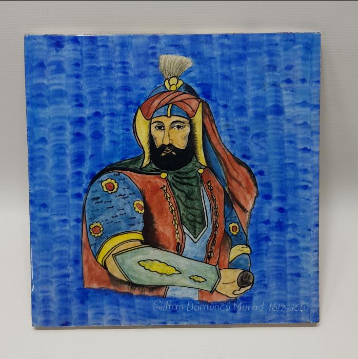 PADİŞAH 4. MURAT RESİMLİ ÇOK NADİR KÜTAHYA SERAMİK KARO
