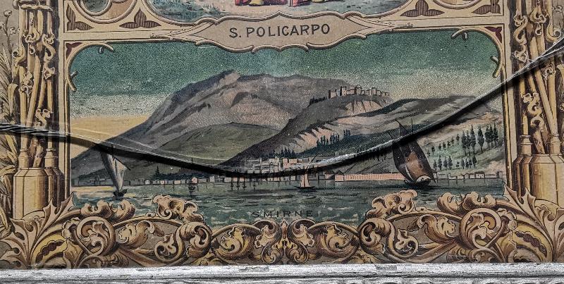 SMYRNE - SMIRNE - OSMANLI DÖNEMİ LEVANTEN İŞİ AZİZ POLİCARP VE İZMİR RESİMLİ DUVAR PANOSU