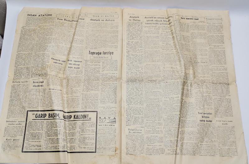 ATATÜRK'ÜN VEFAT HABERLERİ BULUNAN 19 KASIM 1938 TARİHLİ ULUS GAZETESİ