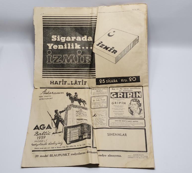 ATATÜRK'ÜN VEFAT HABERLERİ BULUNAN 19 KASIM 1938 TARİHLİ ULUS GAZETESİ