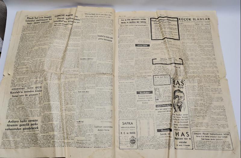 ATATÜRK'ÜN VEFAT HABERLERİ BULUNAN 19 KASIM 1938 TARİHLİ ULUS GAZETESİ