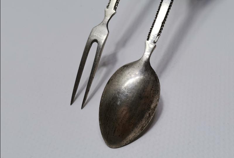 OSMANLI DÖNEMİ İZMİR İŞİ TUĞRALI, SAH DAMGALI VE ÇEŞNİLİ GÜMÜŞ ÇATAL KAŞIK 